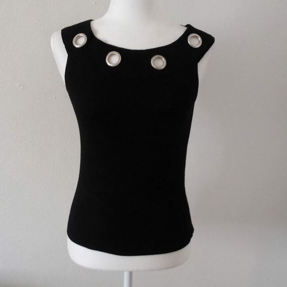 Takeout Tops - Knit Top With Grommet Accents Black Size L